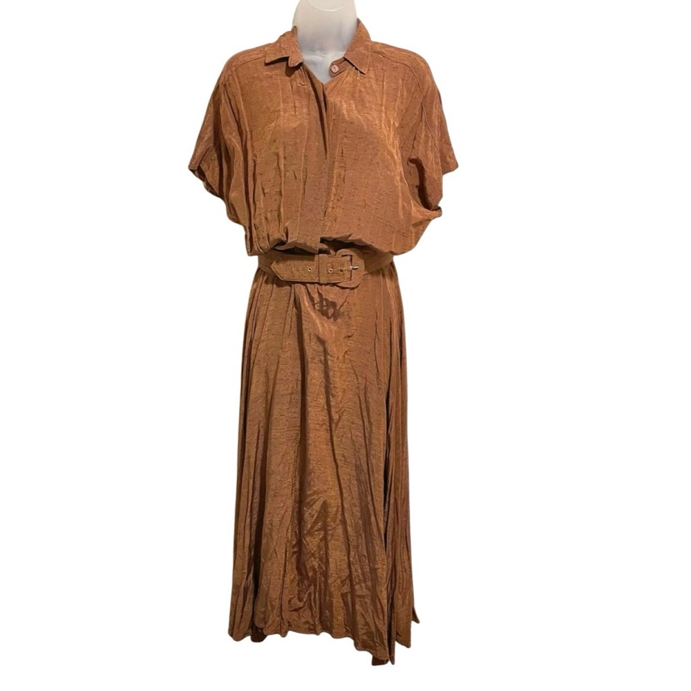 Vintage 80s Copper and Black Melange Pattern Button Down Collared Shirt Dress